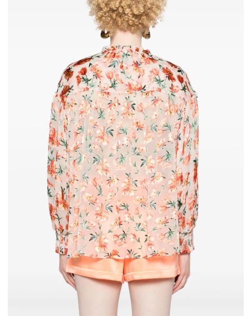 Alice + Olivia Natural Julius Floral-Jacquard Organza Blouse