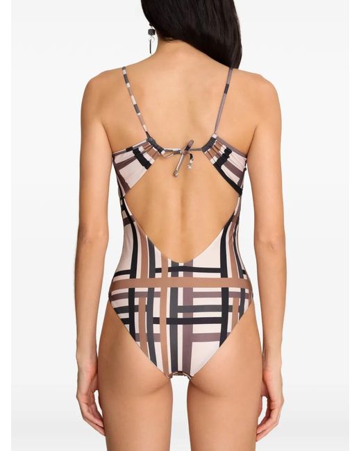 Amir Slama White Check-Pattern Swimsuit