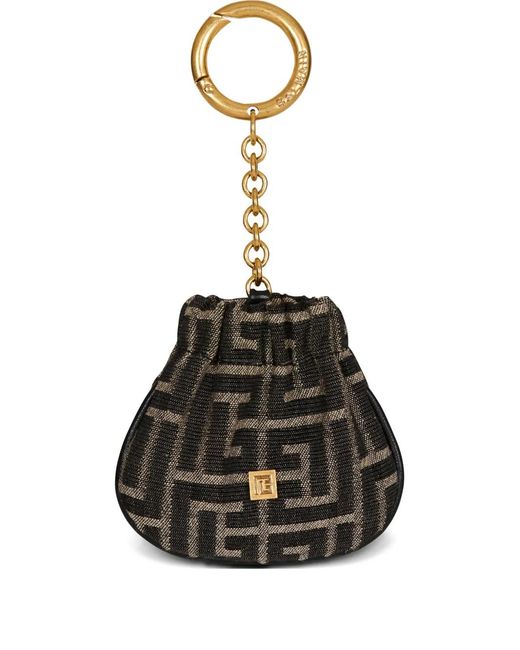 Balmain Black Monogram Jacquard Keyring