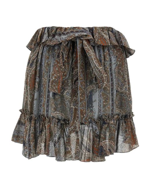 Saint Laurent Gray Paisley-Print Ruffled Mini Skirt