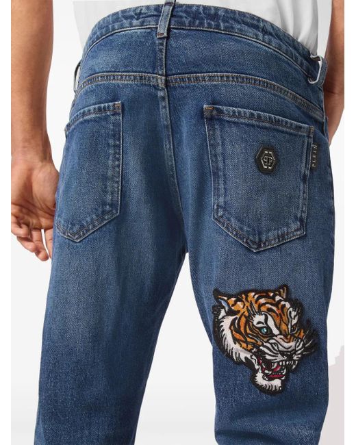 Philipp Plein Blue Tattoo Super Straight-Cut Jeans for men