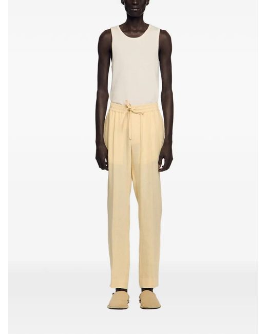 Sandro White Elasticated Linen Trousers for men