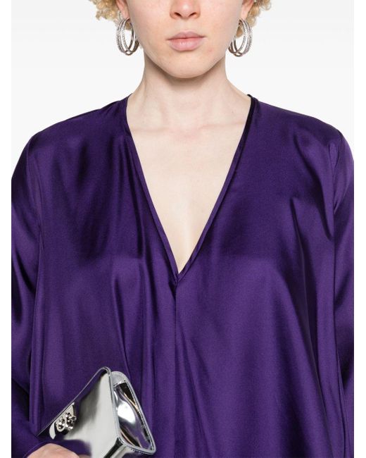 Blanca Vita Purple V-neck Silk Minidress