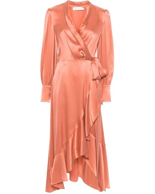 Zimmermann Orange Ruffle-detail Silk Wrap Dress