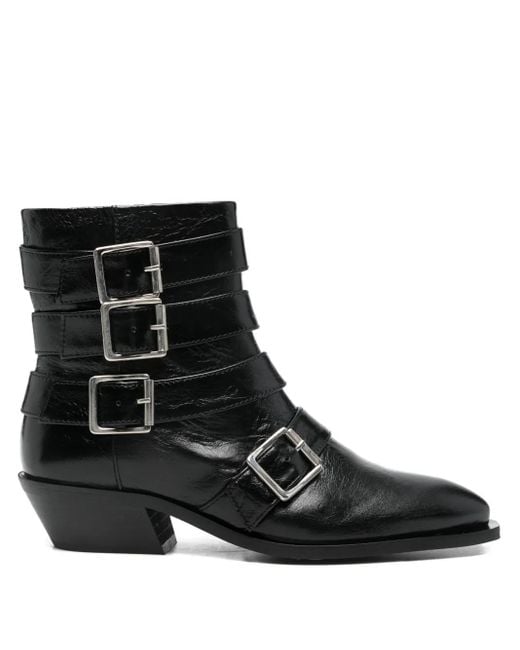 Alohas Black Buckled Pointed-Toe Boots