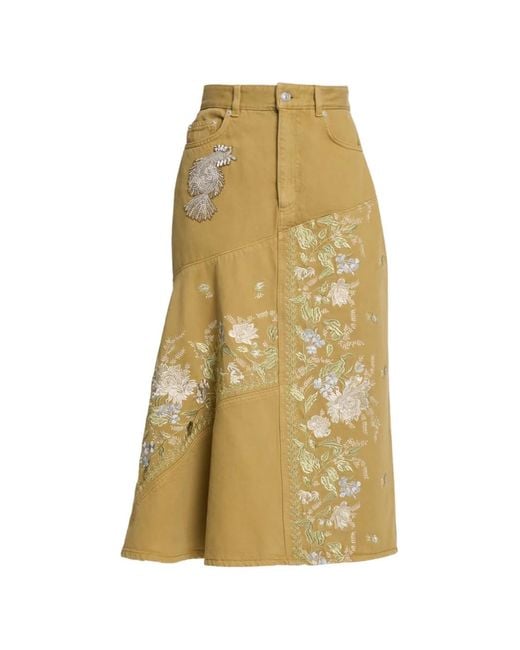 Erdem Yellow Floral-Embroidered Midi Skirt