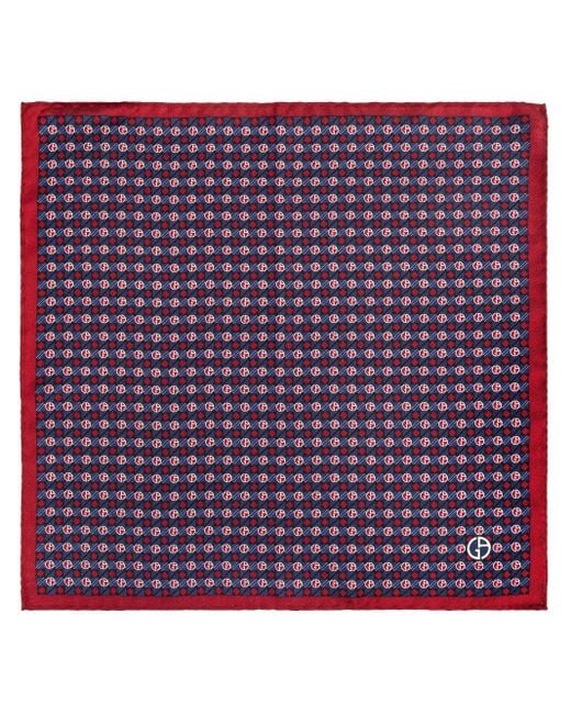 Giorgio Armani Purple Monogram-print Silk Pocket Square for men