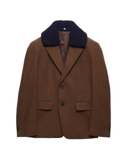 Prada Brown Single-Breasted Wool Jacket for men
