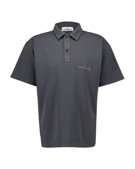 Polo con logo estampado Stone Island de hombre de color Gray