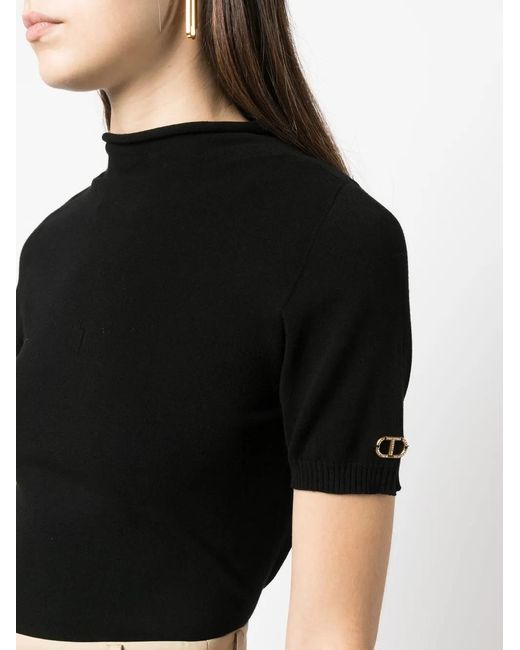 Twinset Black Logo-Plaque High-Neck Jumper