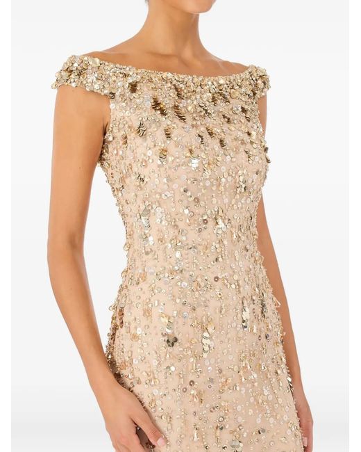 Jenny Packham Natural Jessie Sequin-Embellished Off-Shoulder Maxi Dress