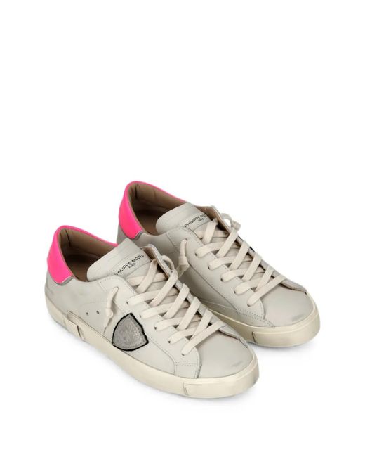 Philippe Model White Prsx Low Logo-Patch Sneakers