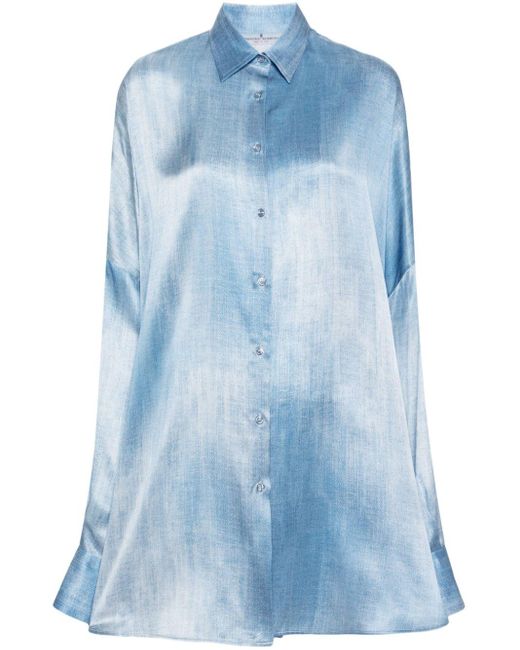 Ermanno Scervino Blue Denim-print Silk Shirt