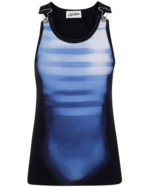 Jean Paul Gaultier Blue Ribbed Tank Top With Overall Clip For