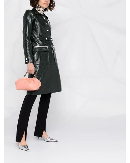 Courreges Black Logo-Appliqué Vinyl Trench Coat