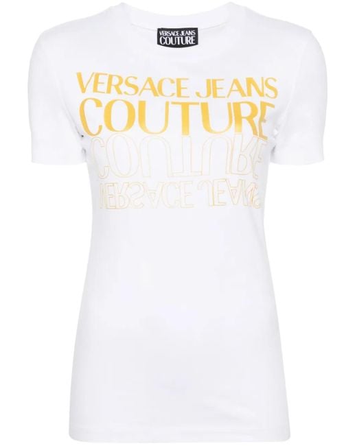 Versace Jeans Couture White Upside Down-Logo Cotton T-Shirt