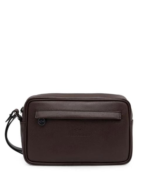 Paul & Shark Black Logo-Debossed Crosshatch-Texture Clutch Bag for men