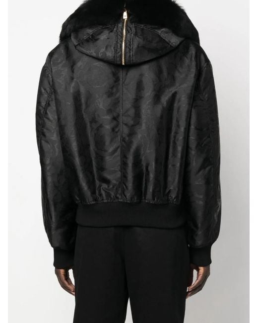 Versace Black Baroque-Print Shearling-Lined Jacket for men
