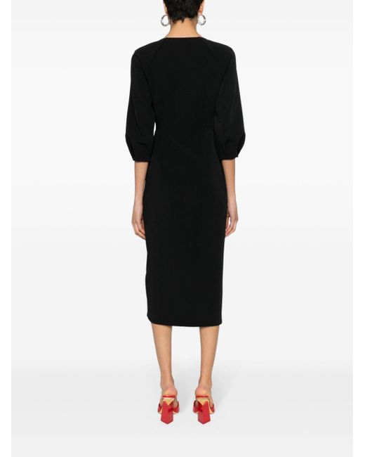 Nissa Black Wrap-design Crepe Midi Dress