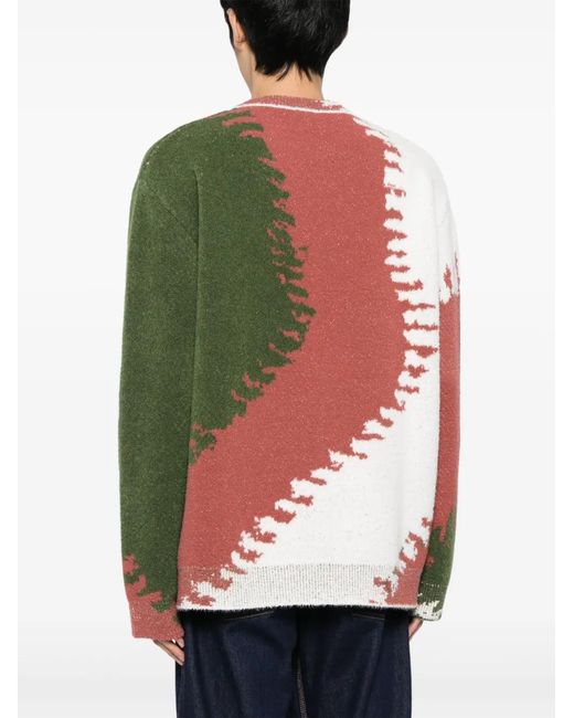 Loewe Red Colour-Block Jacquard Jumper for men