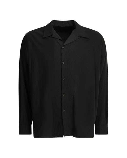 A.PRESSE Black Long-Sleeve Silk Shirt for men