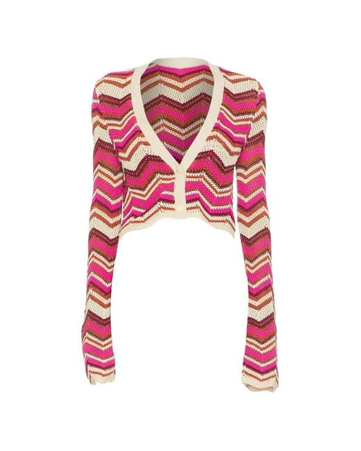 Devon Windsor Red Chevron-Knit Cropped Cardigan