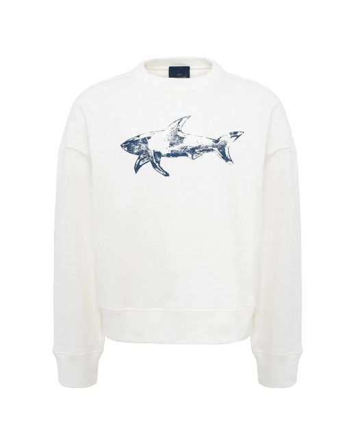 Paul & Shark White Shark-Print Cotton Sweater for men