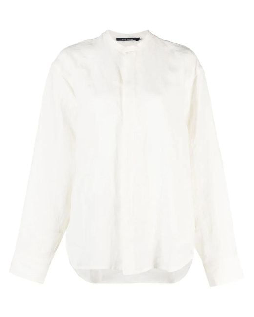 Sofie D'Hoore White Collarless Linen Shirt