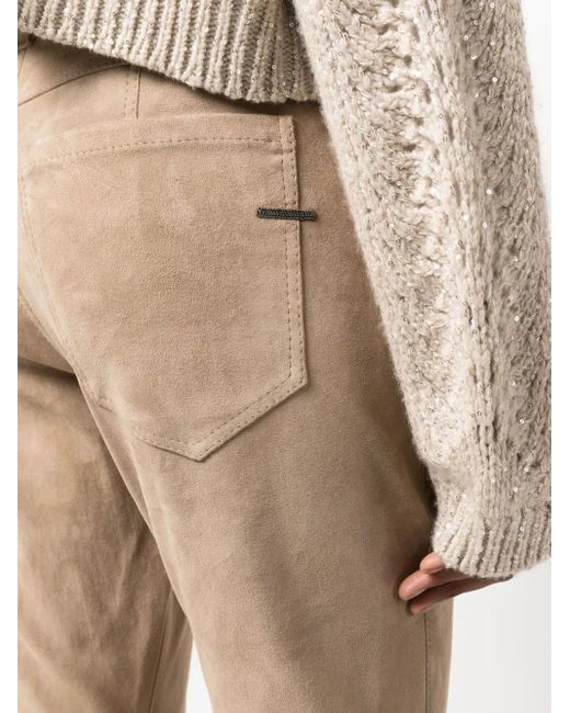 Pantalon En Daim À Coupe Courte Brunello Cucinelli en coloris Natural