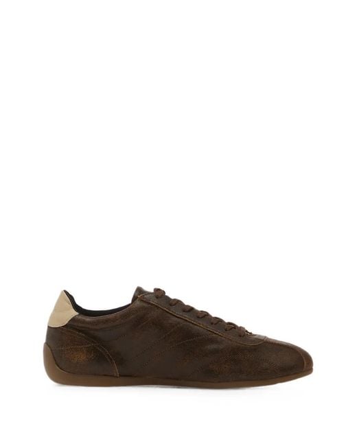Vagabond Brown Hollie Distressed-Effect Lace-Up Low-Top Sneakers