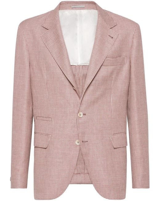 Brunello Cucinelli Pink Houndstooth-Pattern Blazer for men