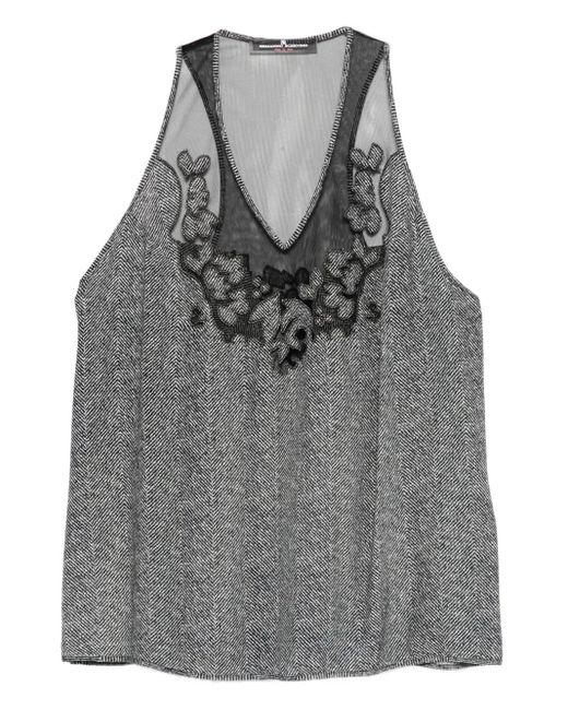 Ermanno Scervino Gray Herringbone Embroidered Top
