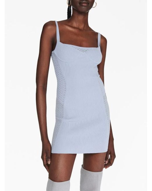 Dion Lee Purple Serpent Lace-Panel Ribbed-Knit Minidress