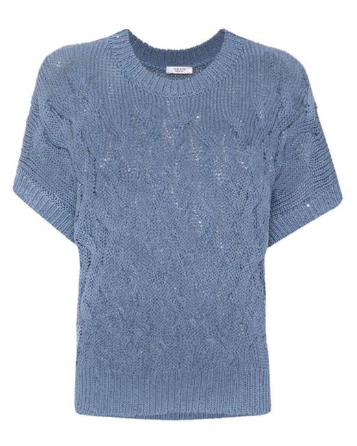 Peserico Blue Sequin-embellished Cable-knit Jumper