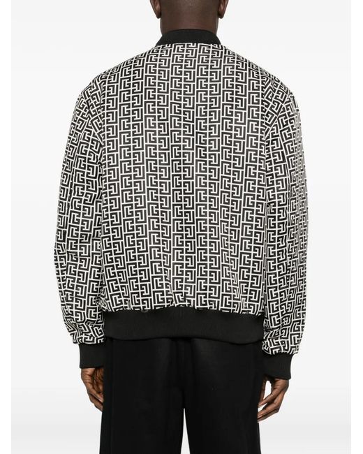 Balmain Gray Reversible Patterned Bomber Jacket for men