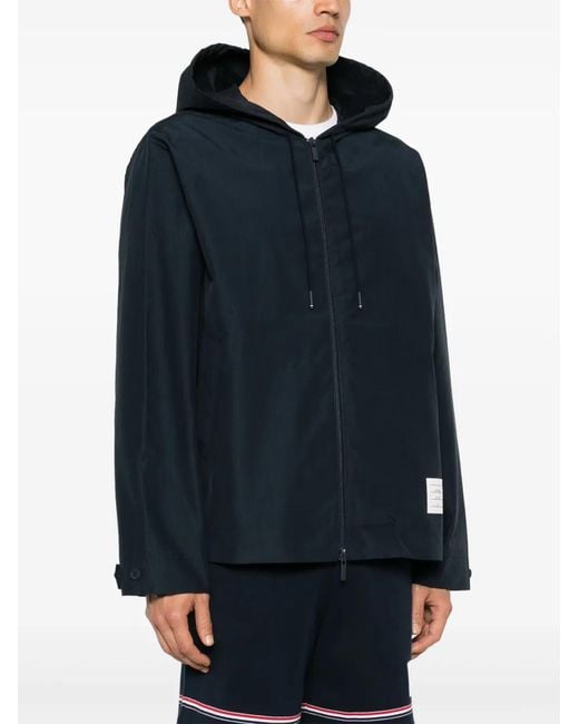 Thom Browne Blue Zip-Up Ripstop Hooded Jacket for men