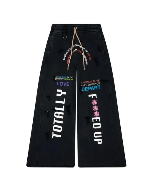 Astrum Black Tfu Text-Print Wide-Leg Track Pants for men