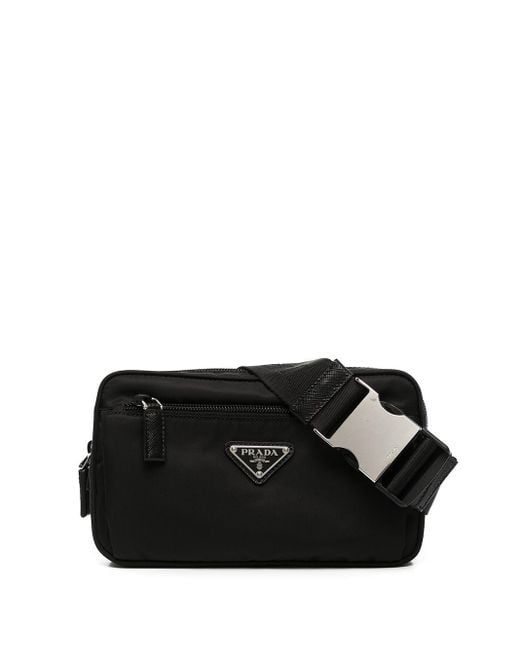 Prada Black Logo-plaque Belt Bag for men