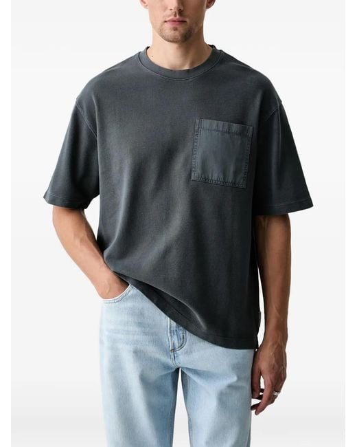 Marc O' Polo Black Chest-Pocket Ribbed T-Shirt for men