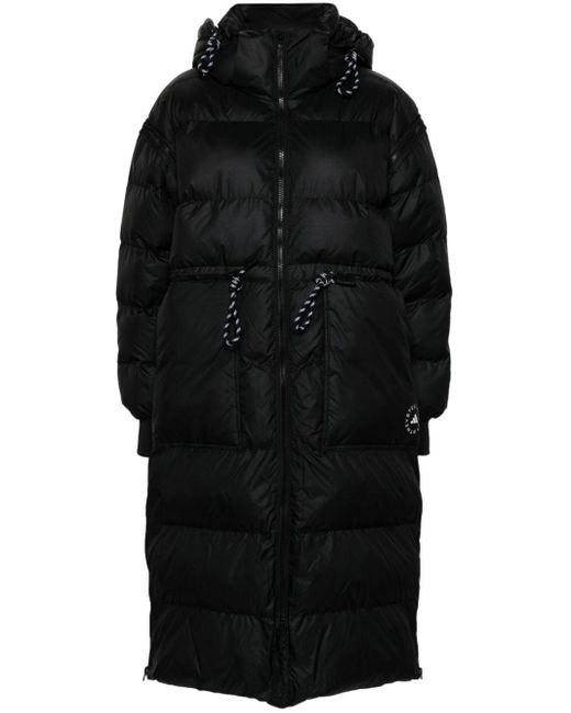 Adidas By Stella McCartney Black Logo-print Panelled Hooded Coat