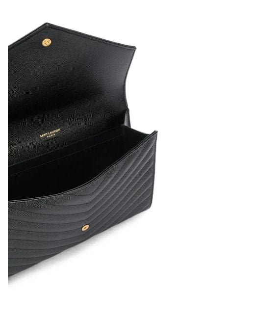 Saint Laurent Black Cassandre Matelassé Flap Pouch