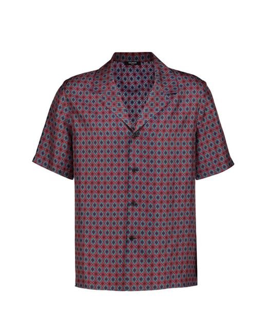 Balmain Purple Geometric-Print Silk Shirt for men
