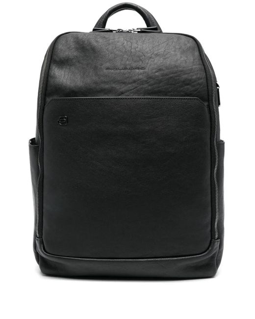 Piquadro Black Leather Top-Handle Backpack for men