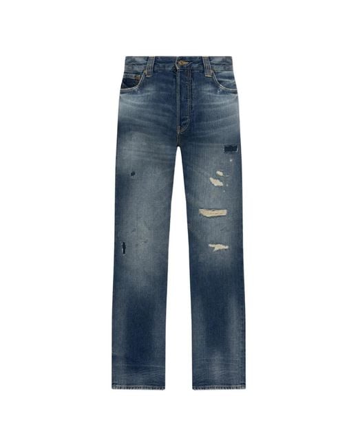 Emporio Armani Blue Distressed Loose-Fit Jeans for men