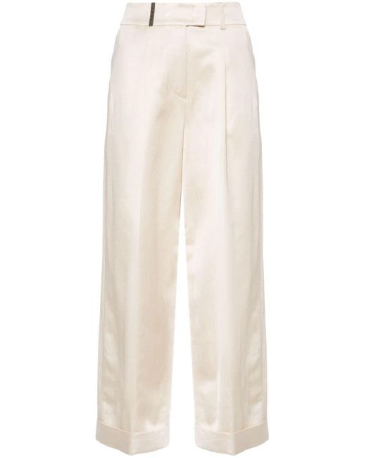 Peserico White Satin Straight-leg Trousers