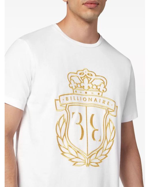 Billionaire White Crest Logo-Embroidered Cotton T-Shirt for men