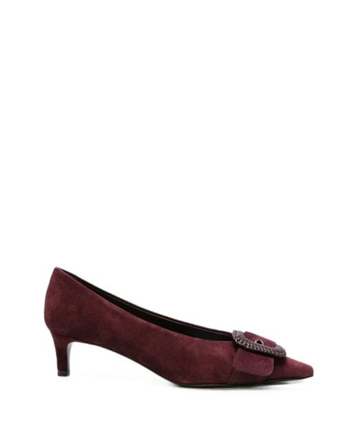 Roberto Festa Brown Buckle-Detail Pointed-Toe Leather Heeled Pumps
