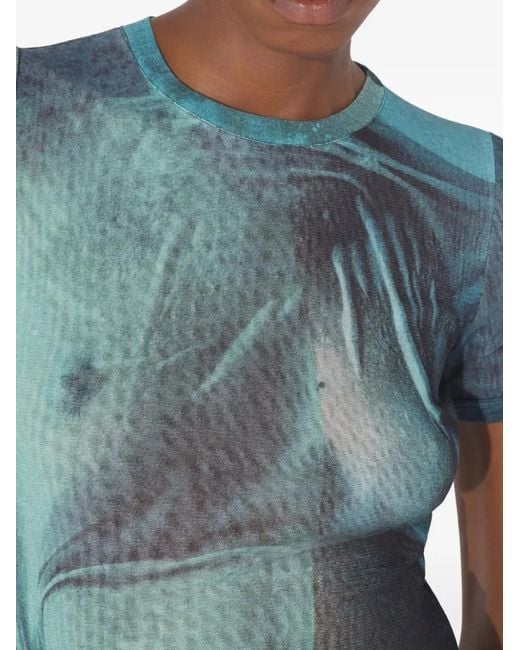 Jean Paul Gaultier Blue Slim-Fit Printed Tulle T-Shirt