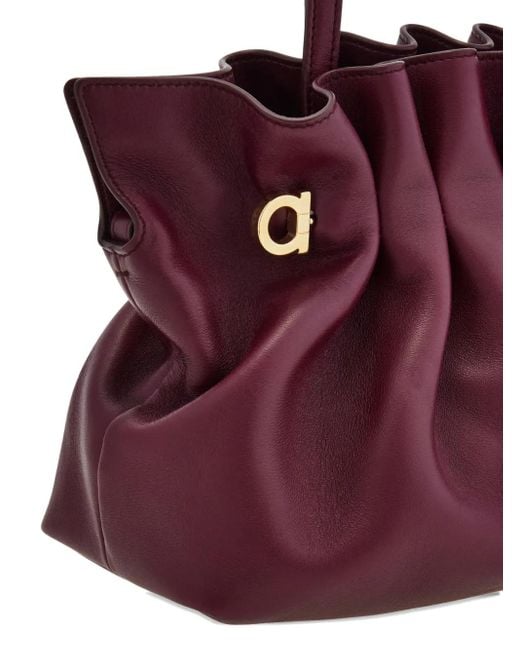 Ferragamo Purple Small Double-Gancini Gathered Shoulder Bag