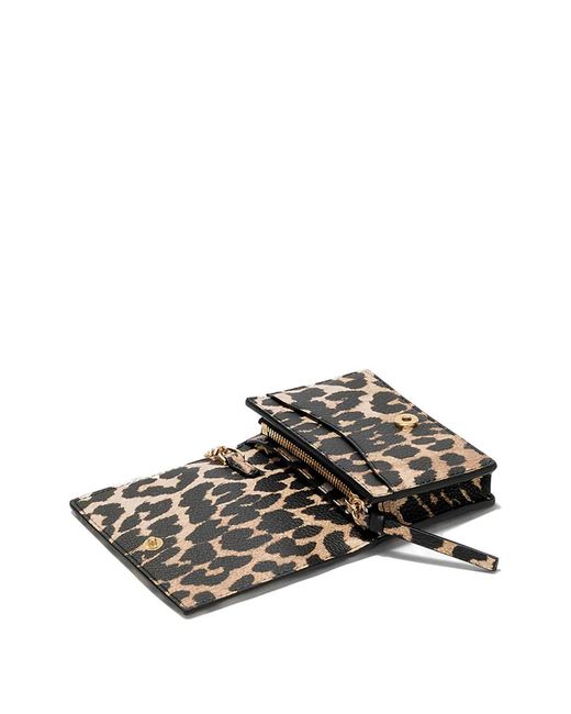 Ganni White Leopard Grained Bou Card Holder With Flap